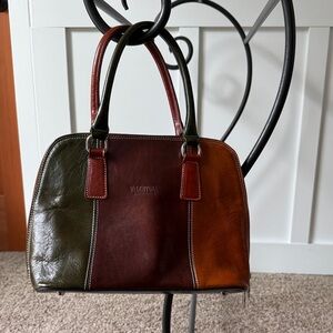 Valentina Tri-Panel Leather Satchel in Olive, Black & Tan
